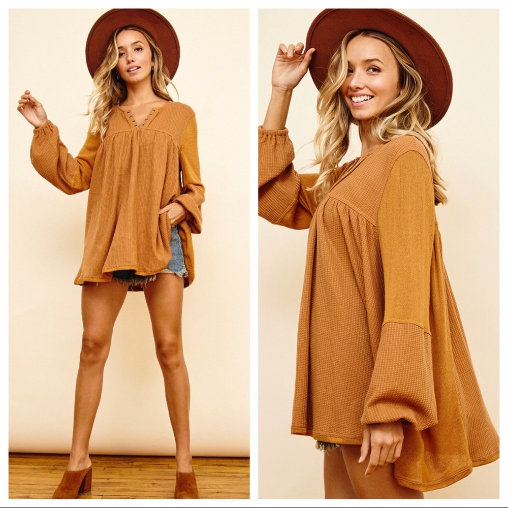 #05 Boho Chic Soft Knit Color Block Washed Tunic Top - Picture 3 of 5